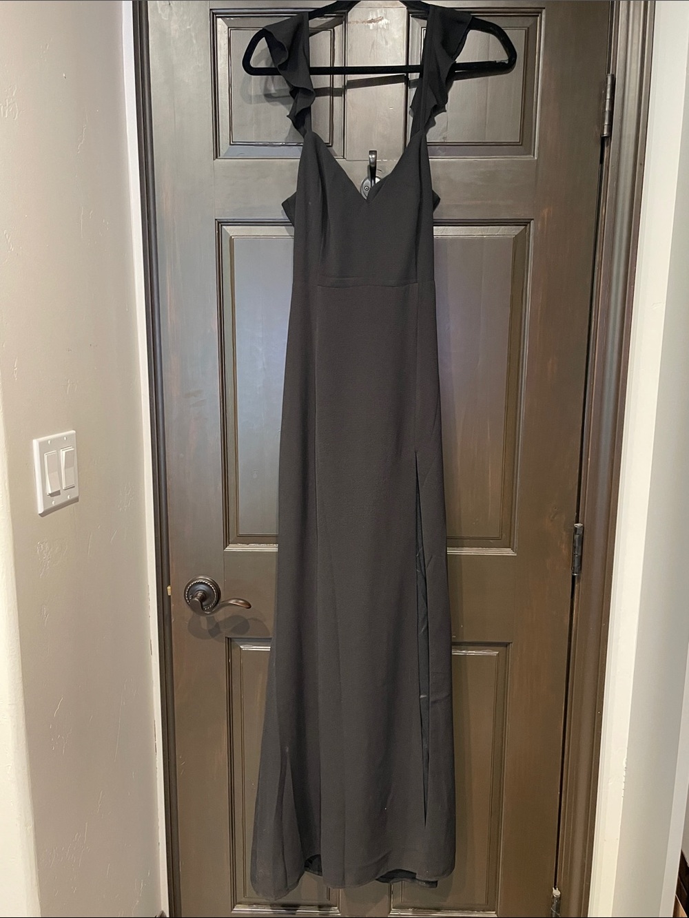 Showpo Black Ruffle-Shoulder V-Neck Maxi Dress